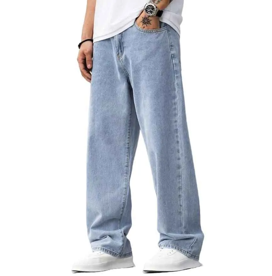 Nouveaux pantalons baggy en denim à jambes larges pour hommes, en coton 100%, respirants, de haute qualité, vente en gros personnalisée